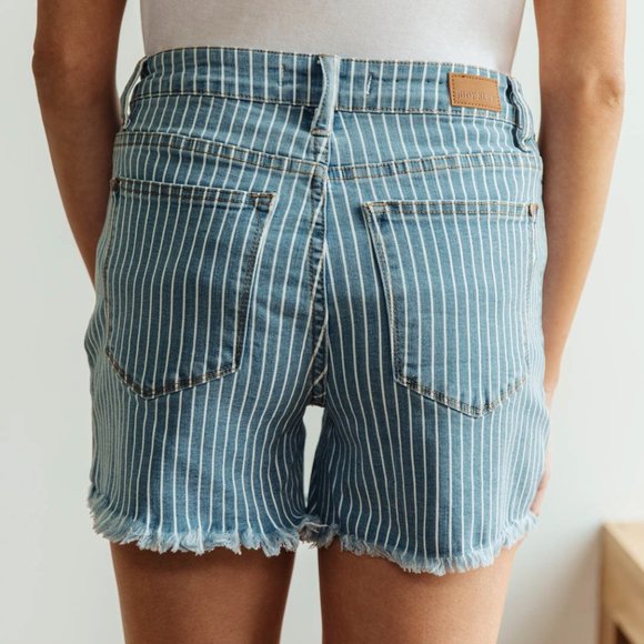 Judy Blue Striped Denim Shorts - Picture 4 of 9